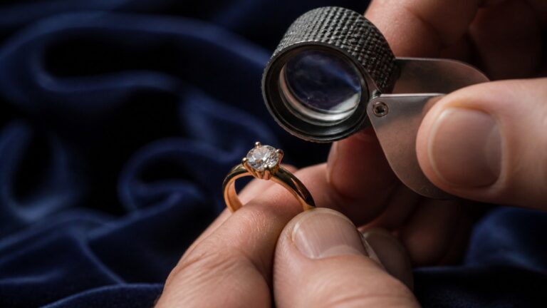 Expert examinant un diamant avec une loupe