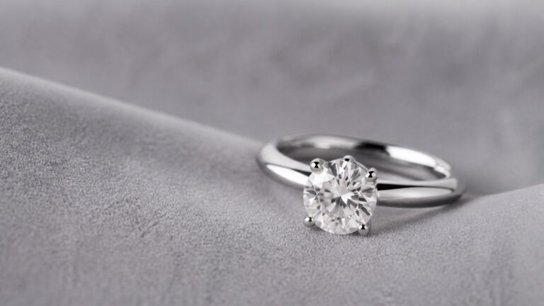 Bague de fiançailles en diamant sur velours gris clair