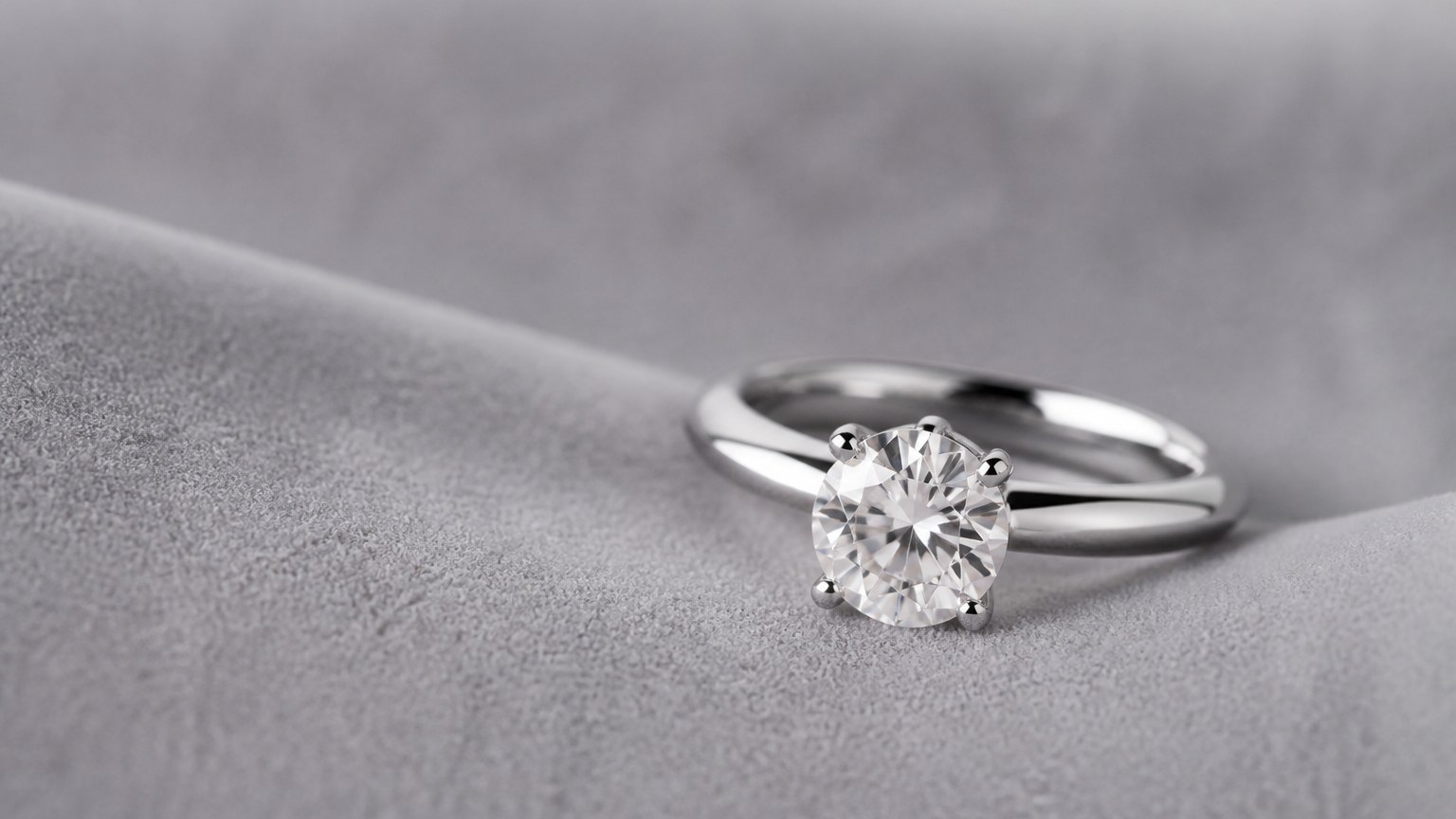 Bague de fiançailles en diamant sur velours gris clair