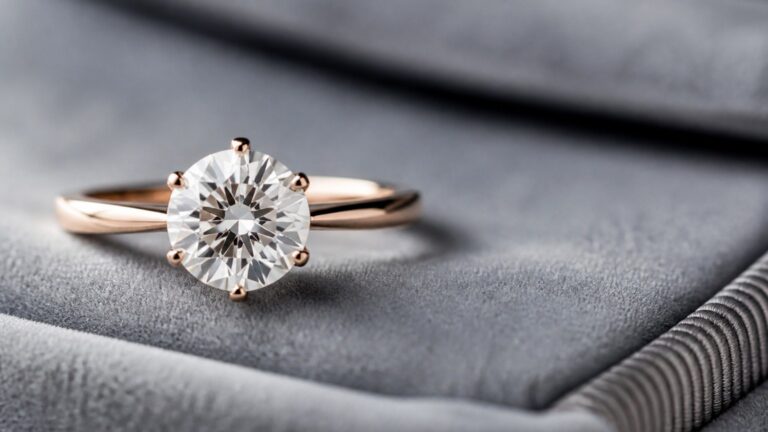 Détail d'un bijou serti d'un diamant solitaire sur fond de velours gris