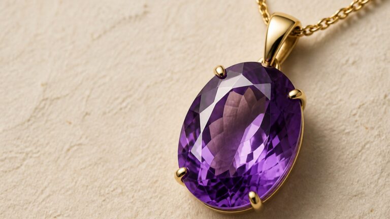 Bijou en améthyste facettée sur fond texturé