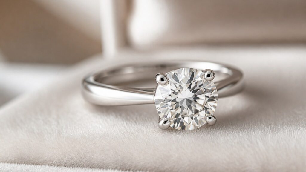 Bague de fiançailles de luxe en or blanc avec un diamant solitaire éclatant