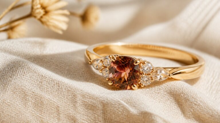 Bijou en or 18 carats sur tissu lin clair