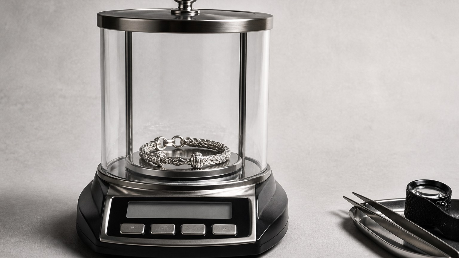 Balance de bijoutier pesant un bijou en argent 925