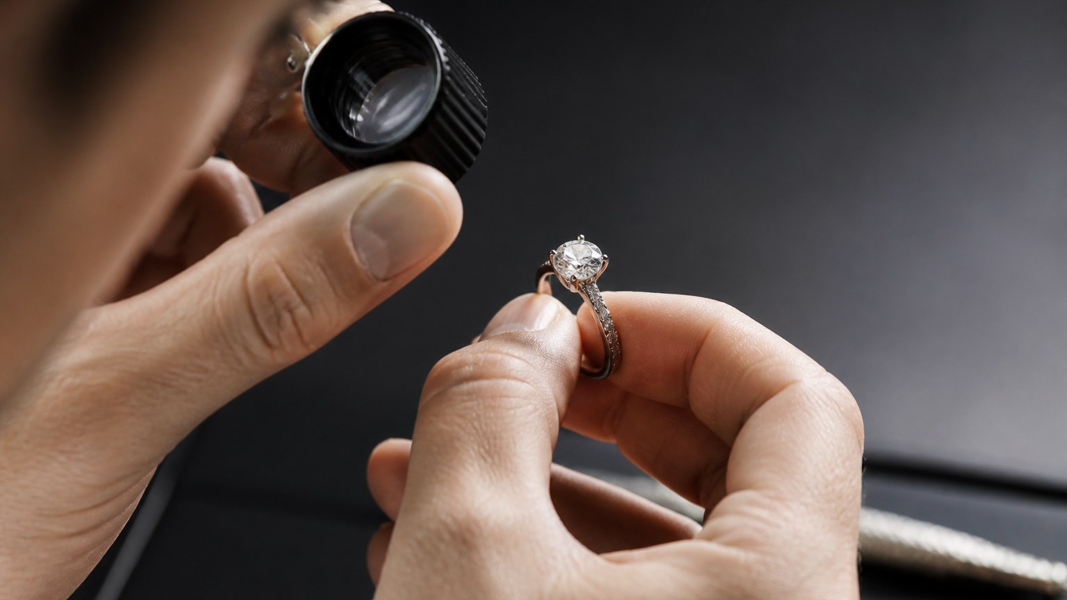 Examen diamant avec loupe bijoutier