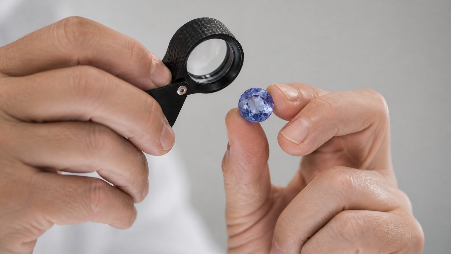 Bijoutier examinant une pierre précieuse avec une loupe