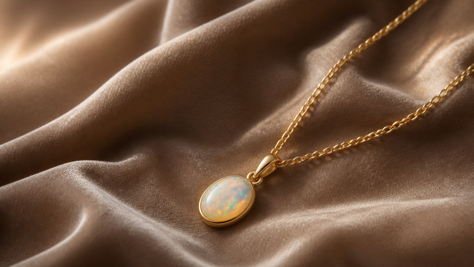 Collier avec pendentif en opaline sur tissu velours doux