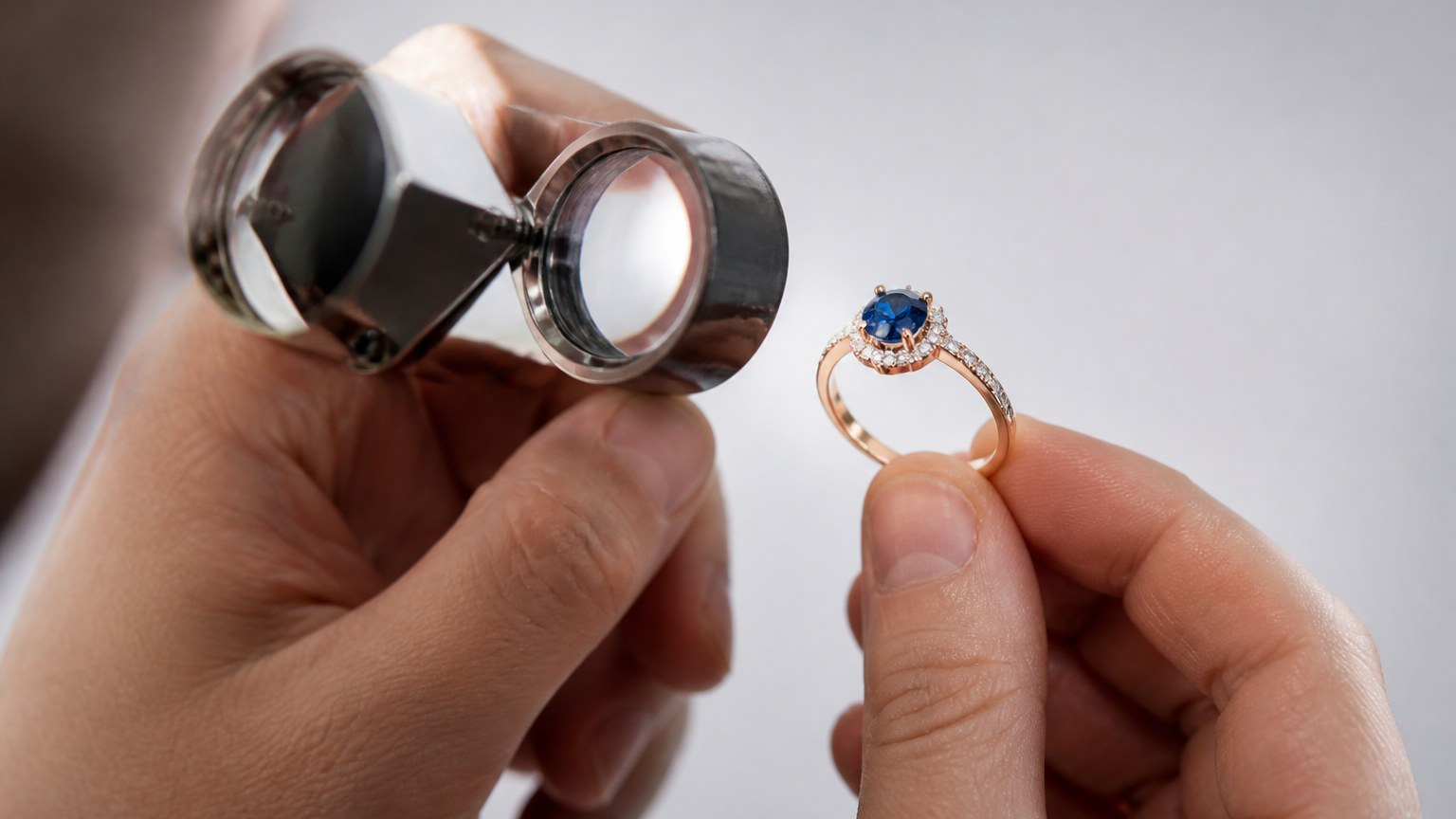 Détail sertissage bague et pierre précieuse en loupe