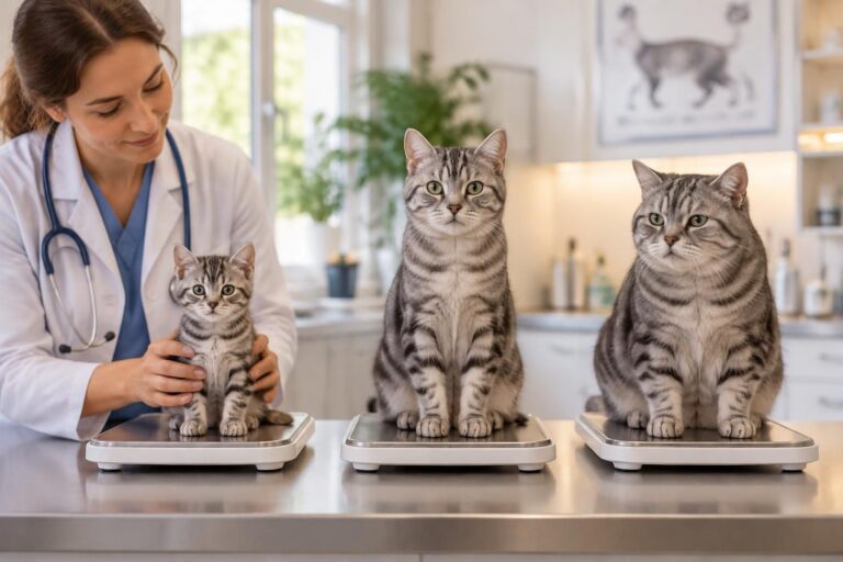 découvrez le poids idéal d’un chat selon son âge et sa morphologie, et apprenez à reconnaître les signes d’un poids santé.